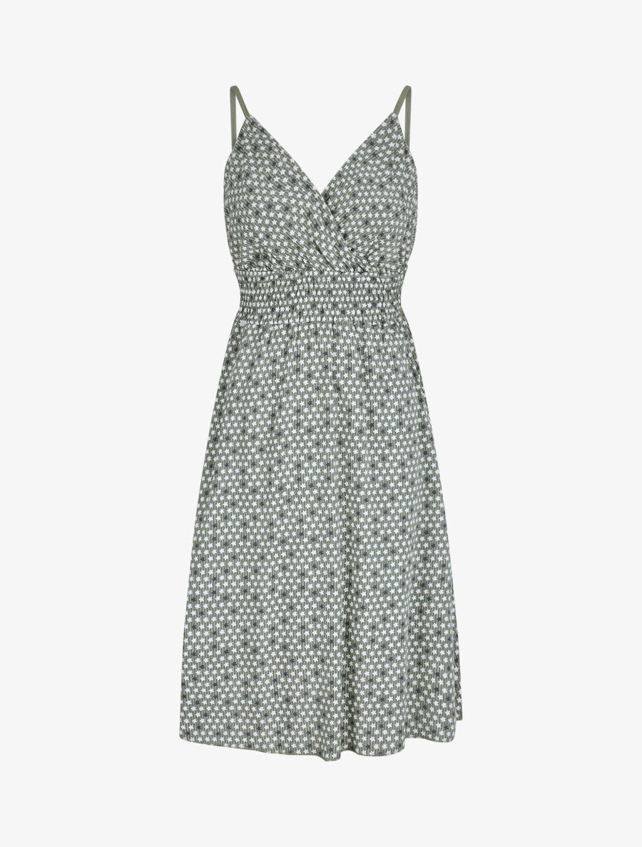 Robe empire mi-longue imprimé floral - Vert olive - 1