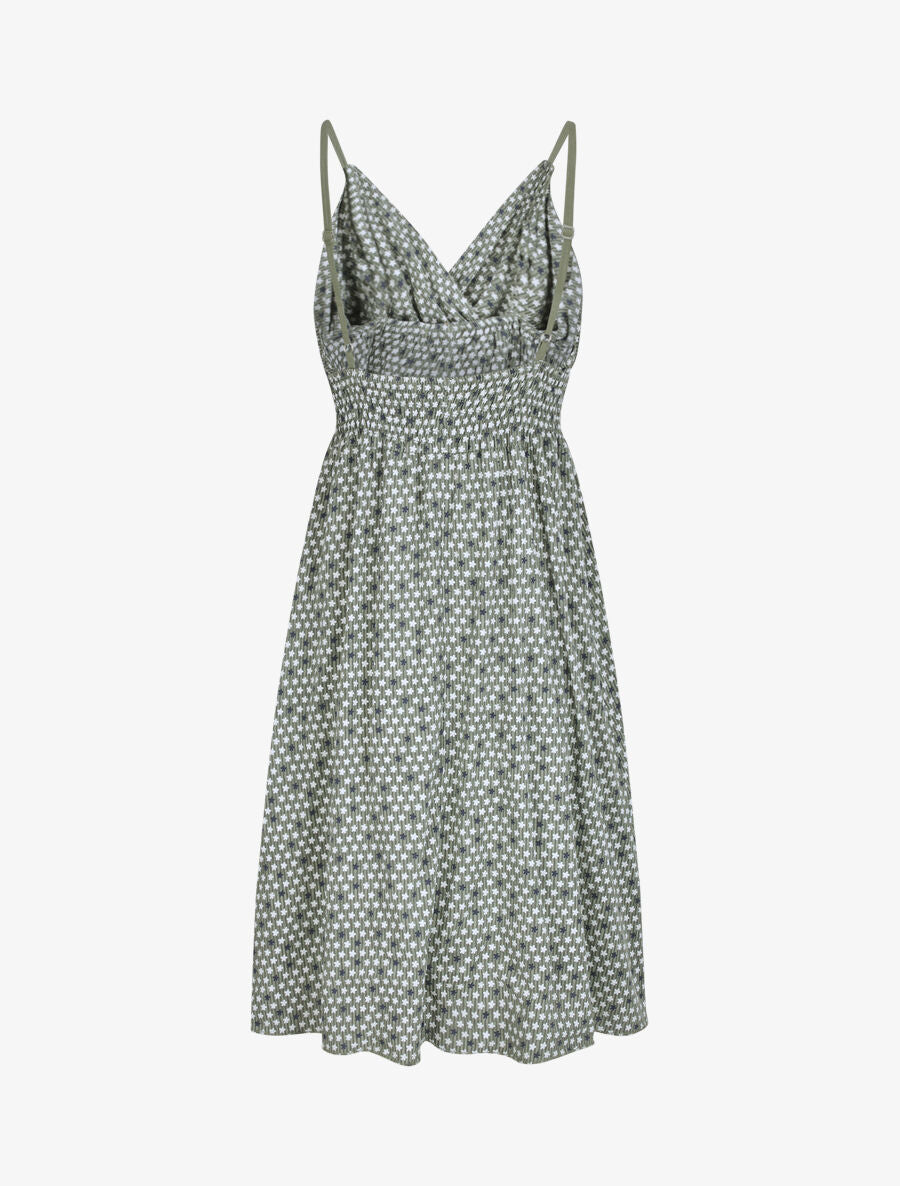 Robe empire mi-longue imprimé floral - Vert olive - 2