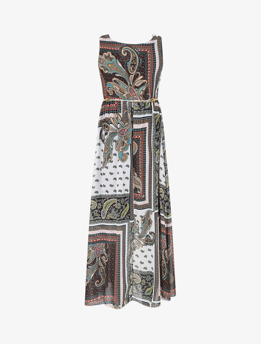 Robe longue col bénitier imprimé cachemire - Noir - 2