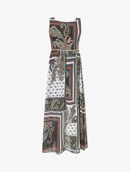 Robe longue col bénitier imprimé cachemire - Noir - 2