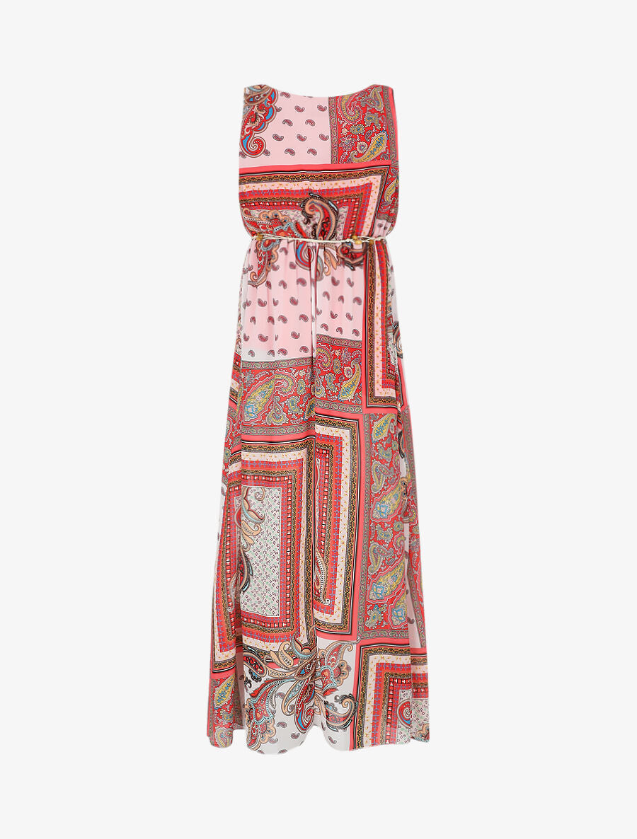 Robe longue col bénitier imprimé cachemire - Rouge - 3