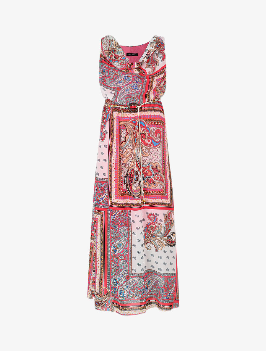 Robe longue col bénitier imprimé cachemire - Rose - 1