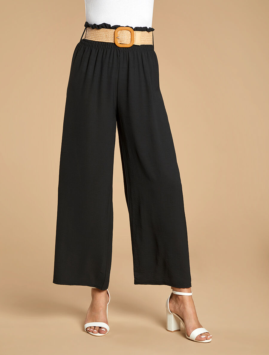 Pantalon ample à taille élastiquée - Noir - 4