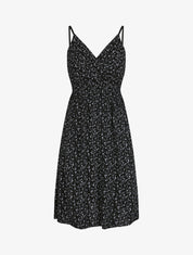 Robe empire mi-longue imprimé fleurs des champs - Noir - 1