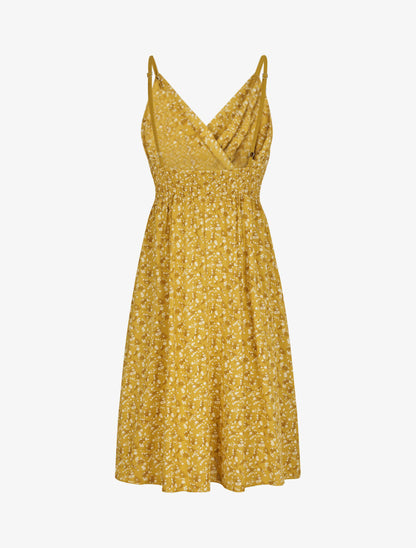 Robe empire mi-longue imprimé fleurs des champs - Moutarde - 2
