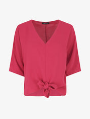 Blouse ample unie à liens à nouer - Fushia - 1