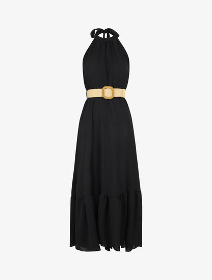 Robe longue unie dos nu - Noir - 1