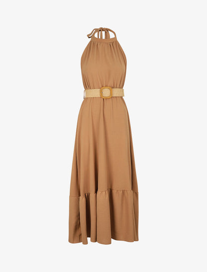 Robe longue unie dos nu - Camel - 1
