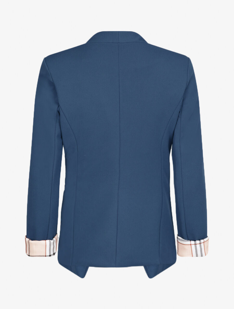 Blazer slim uni à revers imprimé carreaux - Bleu pétrole - 2