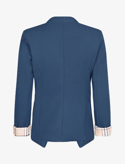 Blazer slim uni à revers imprimé carreaux - Bleu pétrole - 2