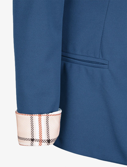 Blazer slim uni à revers imprimé carreaux - Bleu pétrole - 3