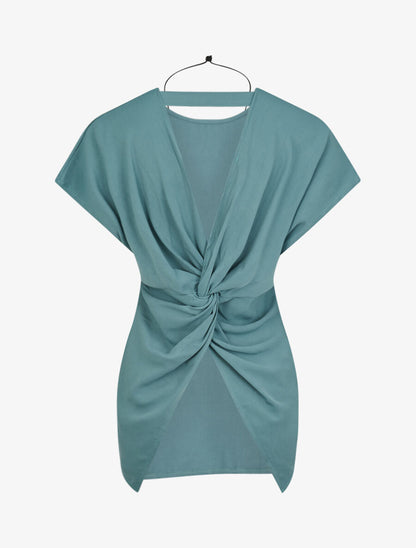 Top oversize à dos ouvert et torsadé - Bleu clair - 2