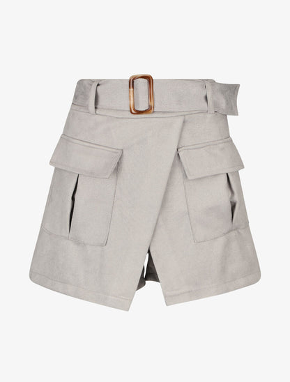 Jupe short en suédine - Gris clair - 1