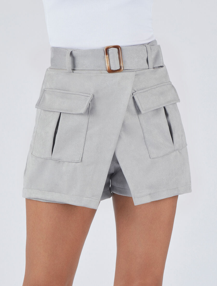 Jupe short en suédine - Gris clair - 4