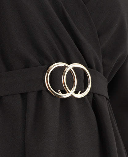 Robe uni à col cache-coeur - Noir - 3