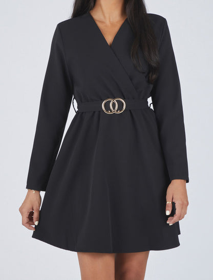 Robe uni à col cache-coeur - Noir - 4