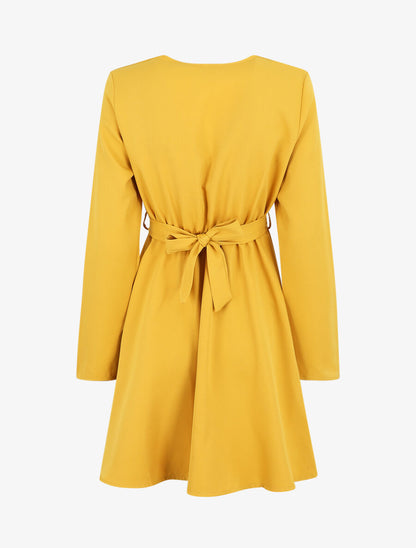 Robe uni à col cache-coeur - Jaune - 2