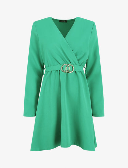 Robe uni à col cache-coeur - Vert - 4