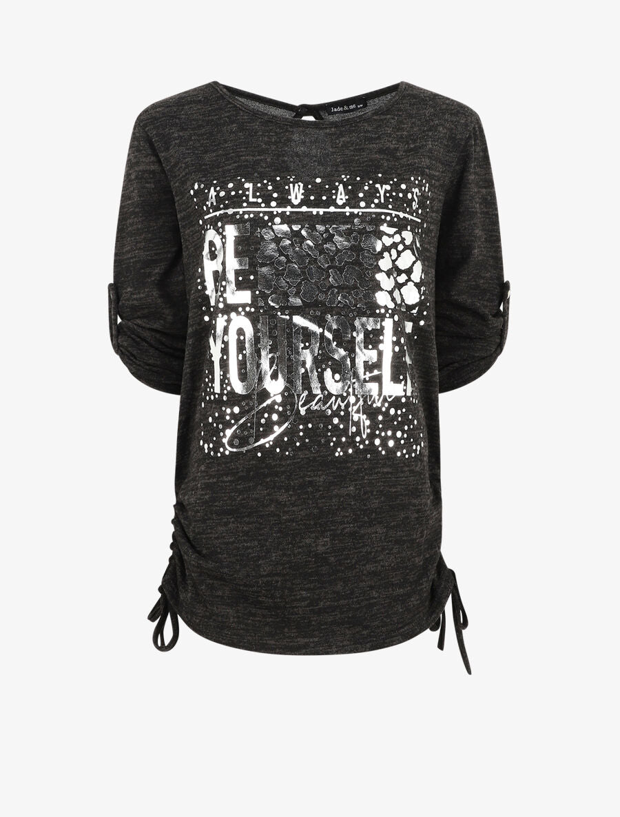 Pull ample à flocage Always be yourself - Noir - 1