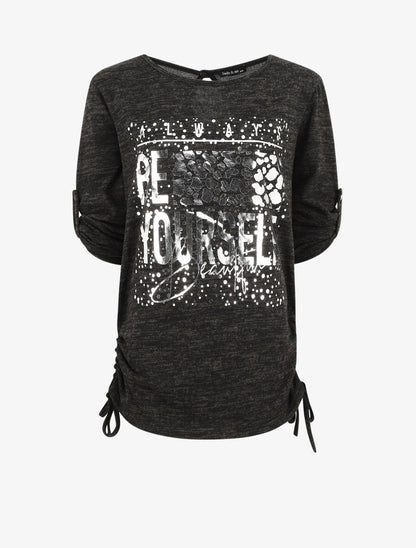 Pull ample à flocage Always be yourself - Noir - 1