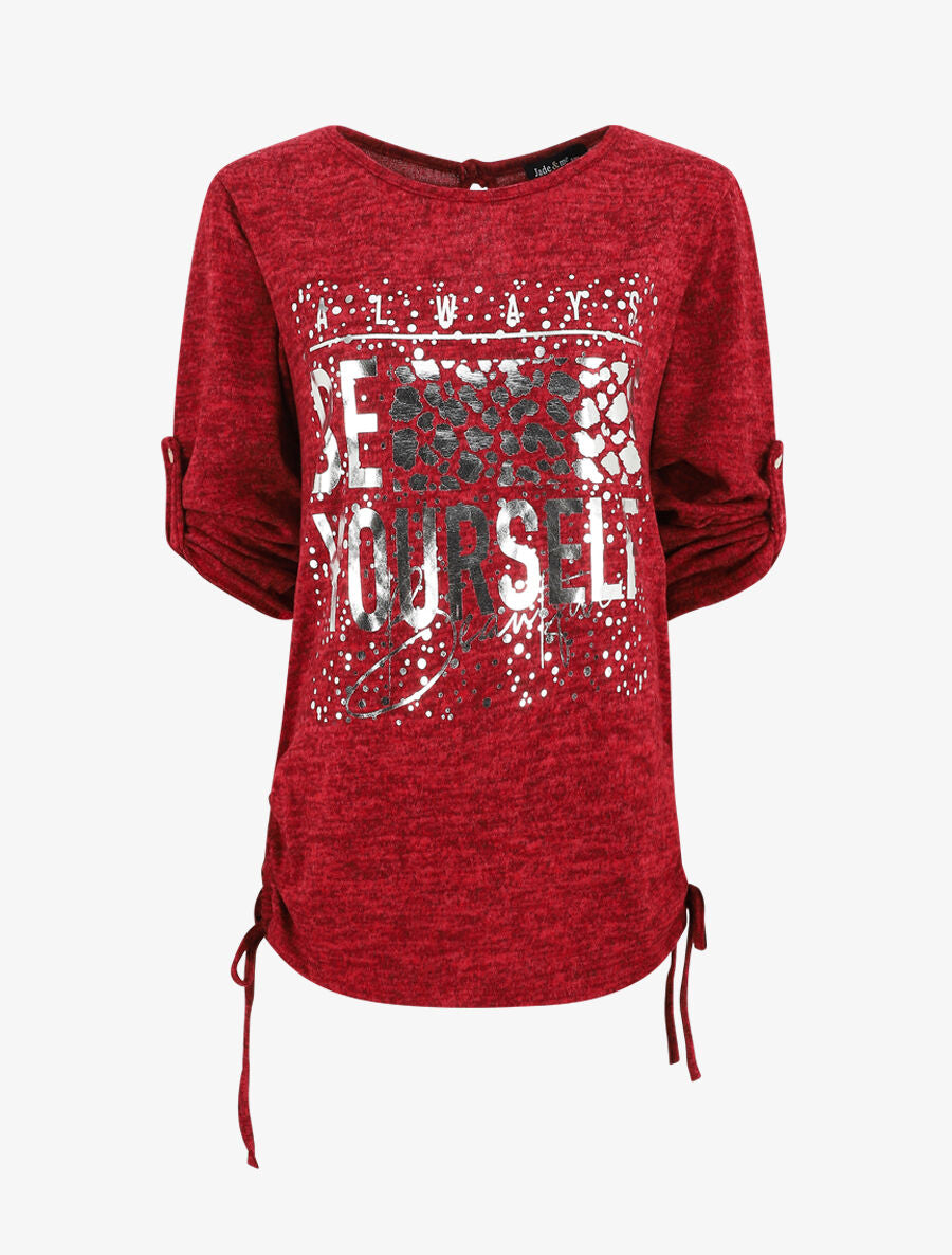 Pull ample à flocage Always be yourself - Rouge - 1