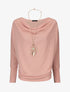Pull uni à col bénitier et sautoir - Rose - 5