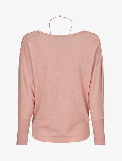 Pull uni à col bénitier et sautoir - Rose - 2
