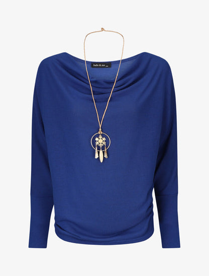 Pull uni à col bénitier et sautoir - Bleu électrique - 5
