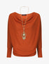 Pull uni à col bénitier et sautoir - Rouille - 5