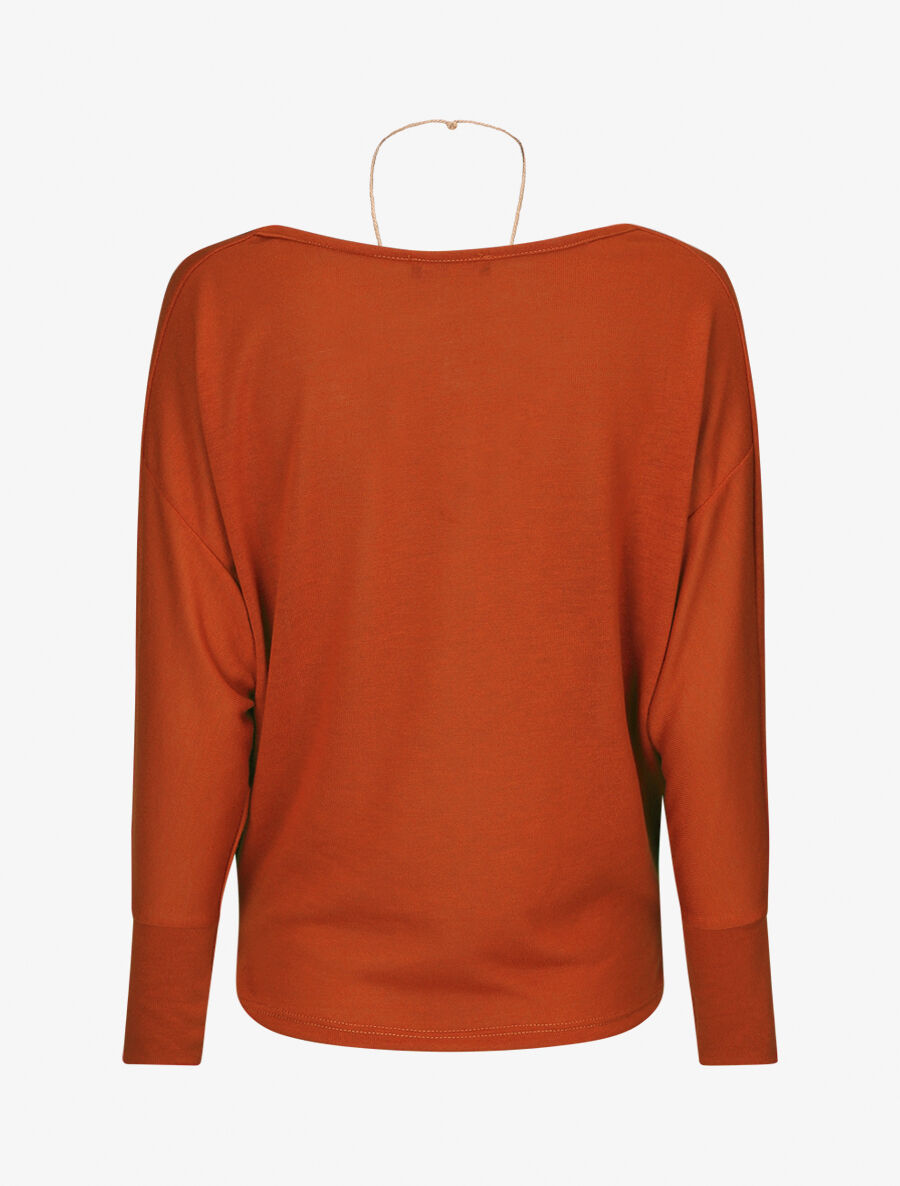 Pull uni à col bénitier et sautoir - Rouille - 2