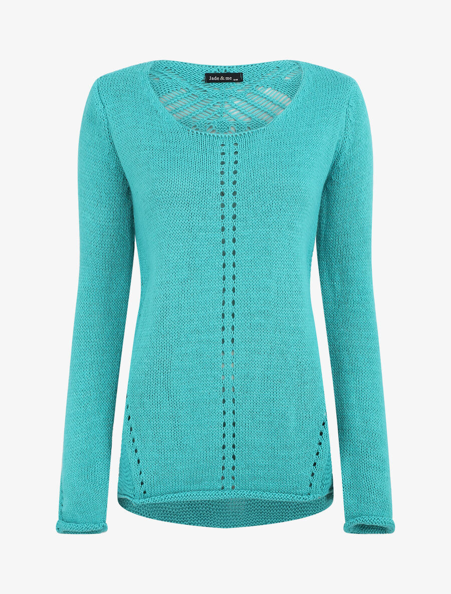 Pull droit dos en maille stylisée - Turquoise - 5