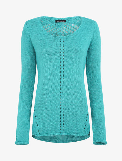 Pull droit dos en maille stylisée - Turquoise - 5