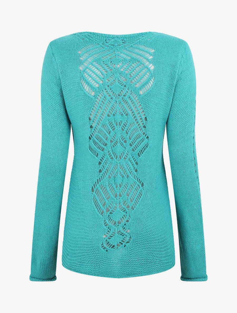 Pull droit dos en maille stylisée - Turquoise - 2