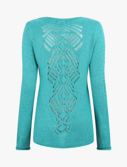 Pull droit dos en maille stylisée - Turquoise - 2
