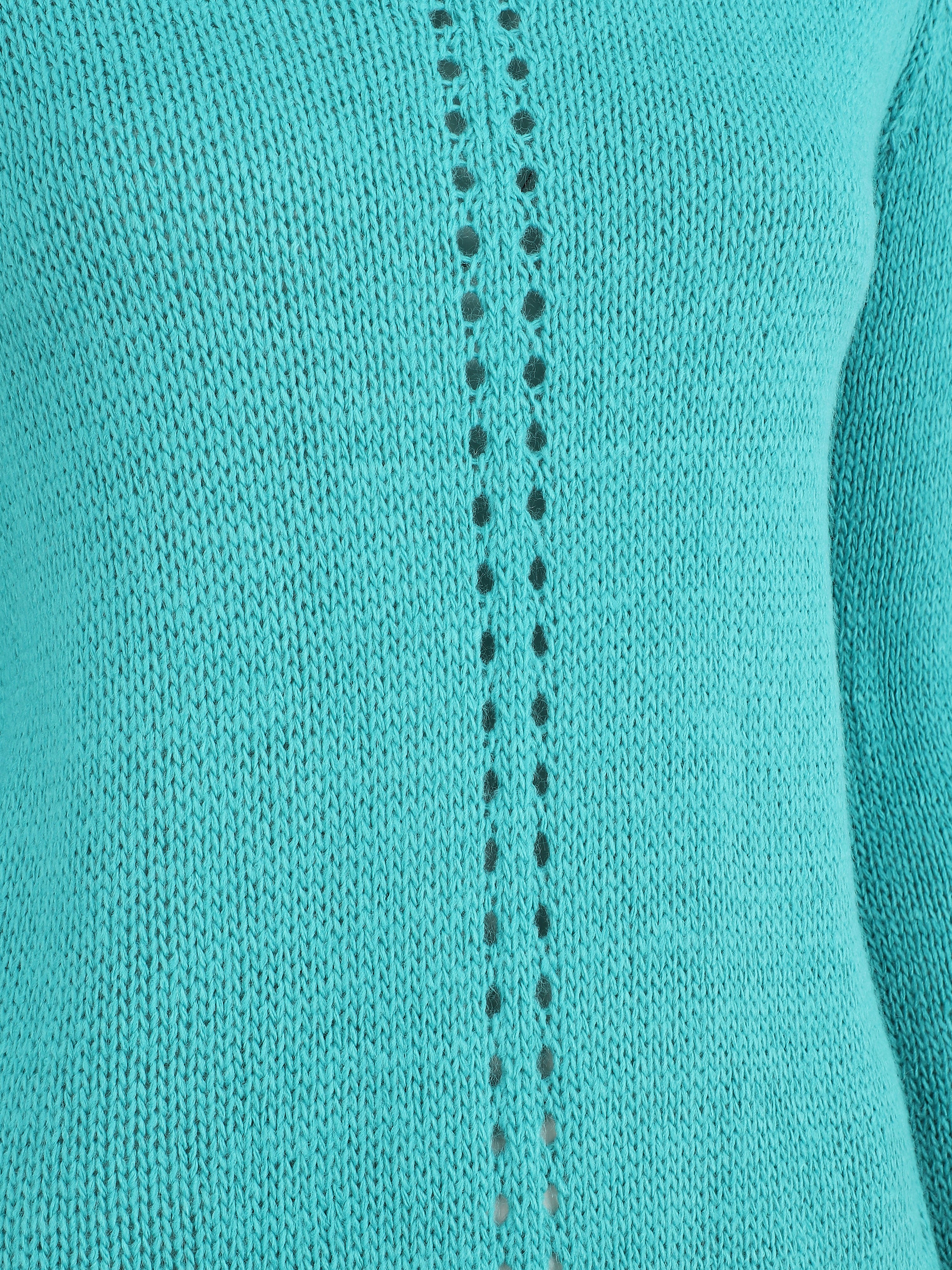 Pull droit dos en maille stylisée - Turquoise - 3