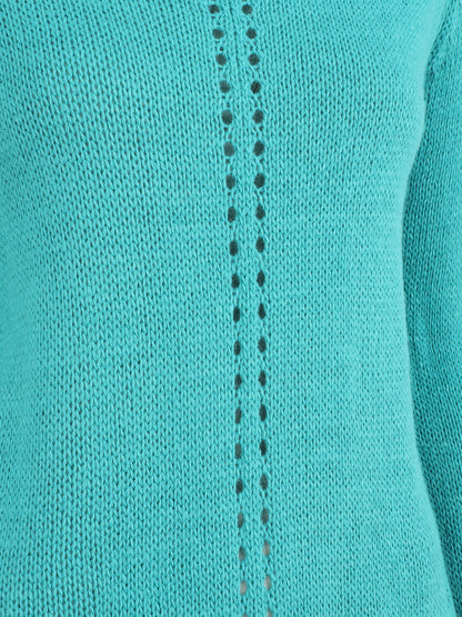 Pull droit dos en maille stylisée - Turquoise - 3
