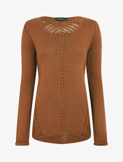 Pull droit dos en maille stylisée - Camel - 1