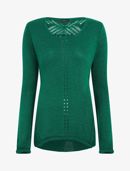Pull droit dos en maille stylisée - Vert - 1