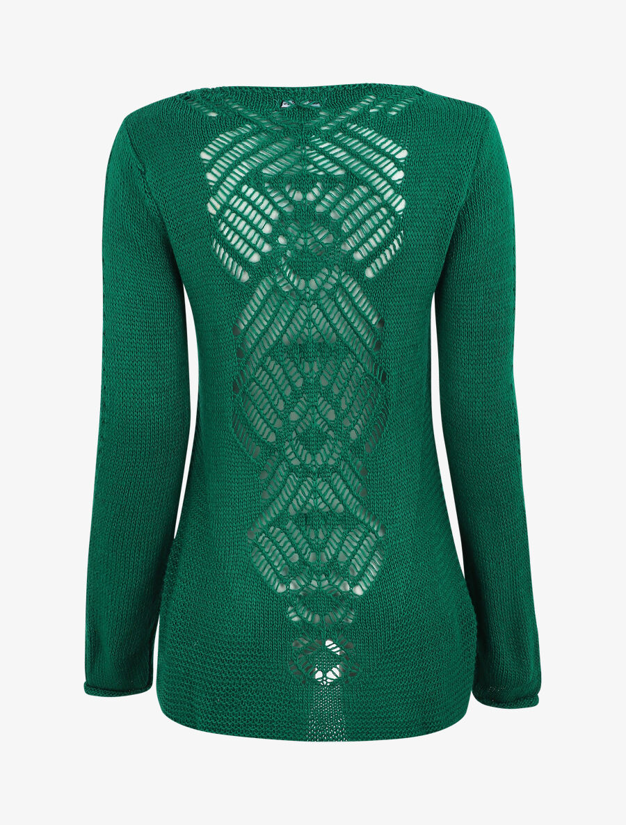 Pull droit dos en maille stylisée - Vert - 2
