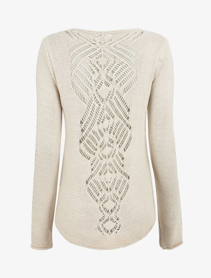 Pull droit dos en maille stylisée - Beige - 2
