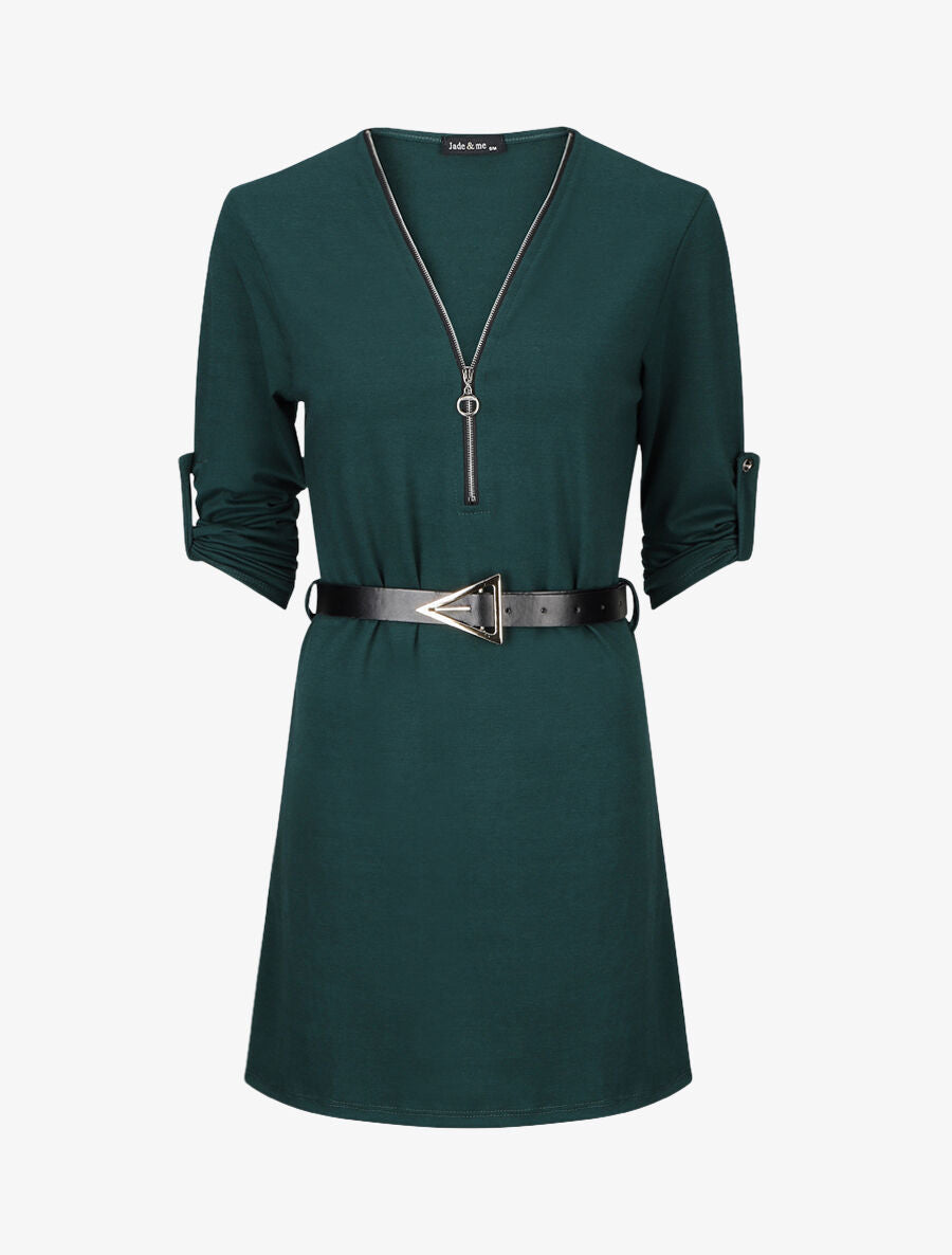 Robe droite avec ceinture stylisée - Vert sapin - 1