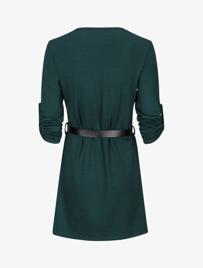 Robe droite avec ceinture stylisée - Vert sapin - 2