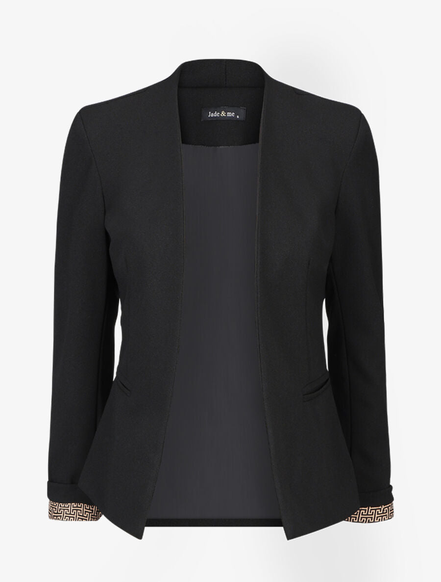 Blazer uni à revers imprimé grec - Noir - 4