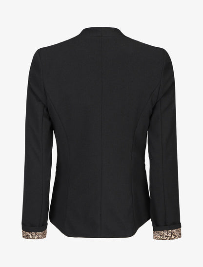 Blazer uni à revers imprimé grec - Noir - 2