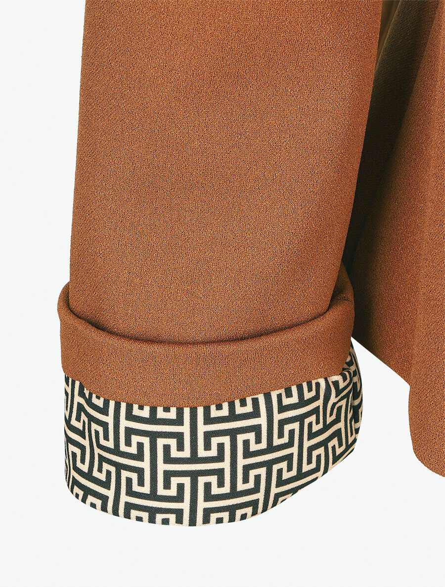 Blazer uni à revers imprimé grec - Camel - 3