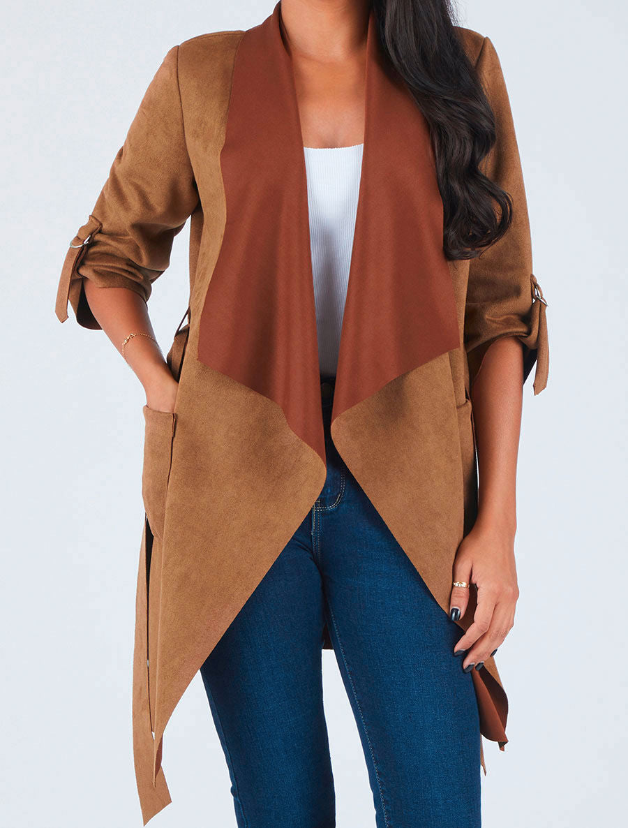 Gilet jeté en suédine - Camel - 4