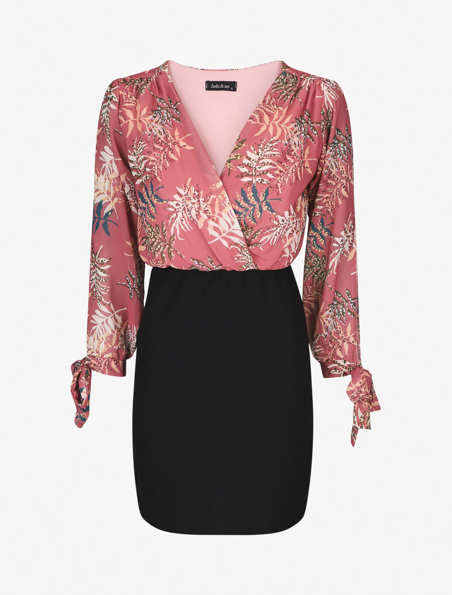 Robe fourreau à buste imprimé feuillage - Vieux rose - 1