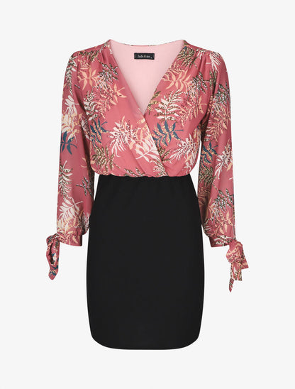 Robe fourreau à buste imprimé feuillage - Vieux rose - 1