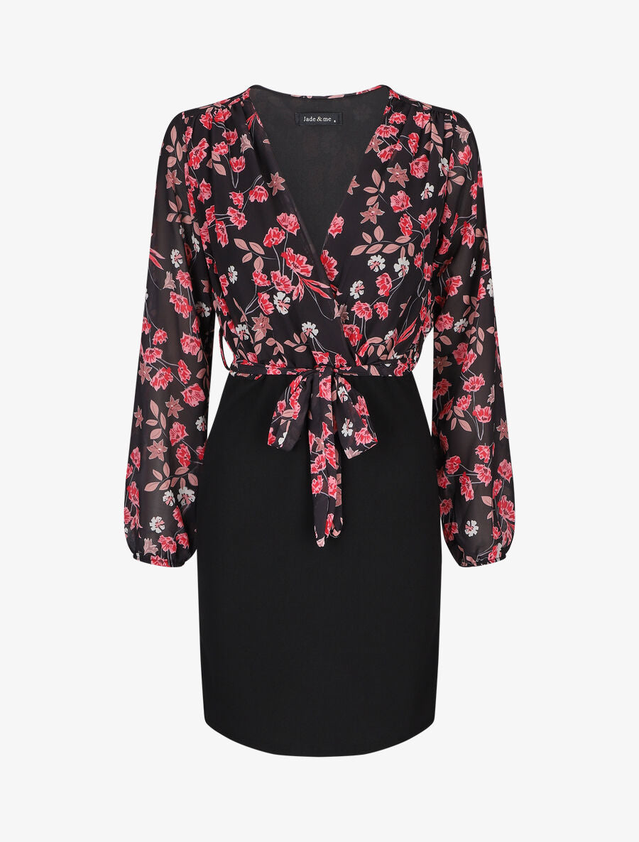 Robe fourreau à buste imprimé petites fleurs - Noir - 4