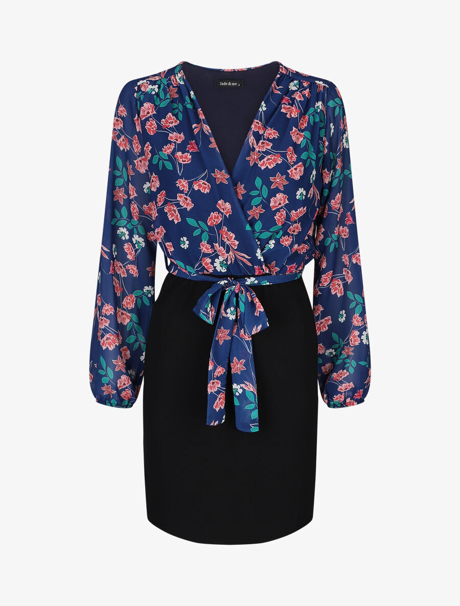 Robe fourreau à buste imprimé petites fleurs - Bleu - 1
